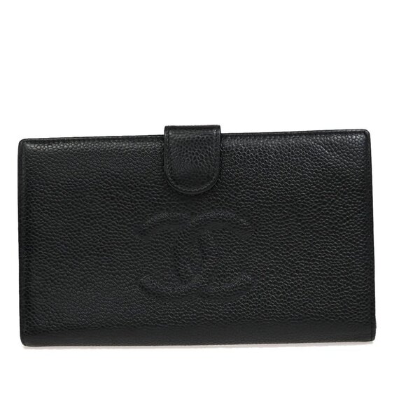 CHANEL CC Logo Bifold Long Wallet Grained Calfskin Leather Black France - Picture 1 of 16